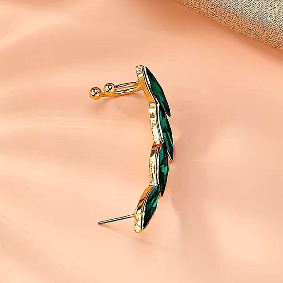 Gold Zircon Emerald Ear Climber, Punk, Goth, Elegant - Picture 4 of 6